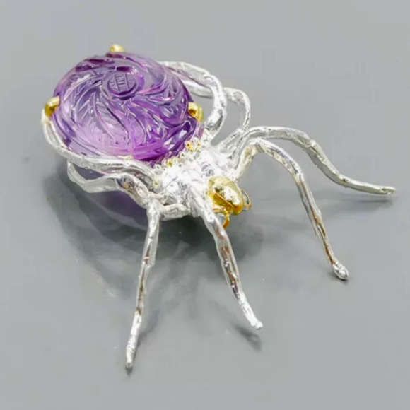 Dark Kharma by Avelon Jewelry - Large handcarved Amethyst Sterling Spider 🕷 brooch